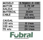 Bomba sumergible inoxidable Gusano de 3/4Hp QGD1.2-100 - Imagen 2