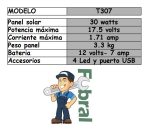 Panel solar XD-T3012 30 w 12A USB 4 Lámparas LED - Imagen 2