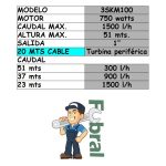 Bomba sumergible inoxidable de 1Hp 75mm 20mts con Turbina periférica de bronce - Imagen 3